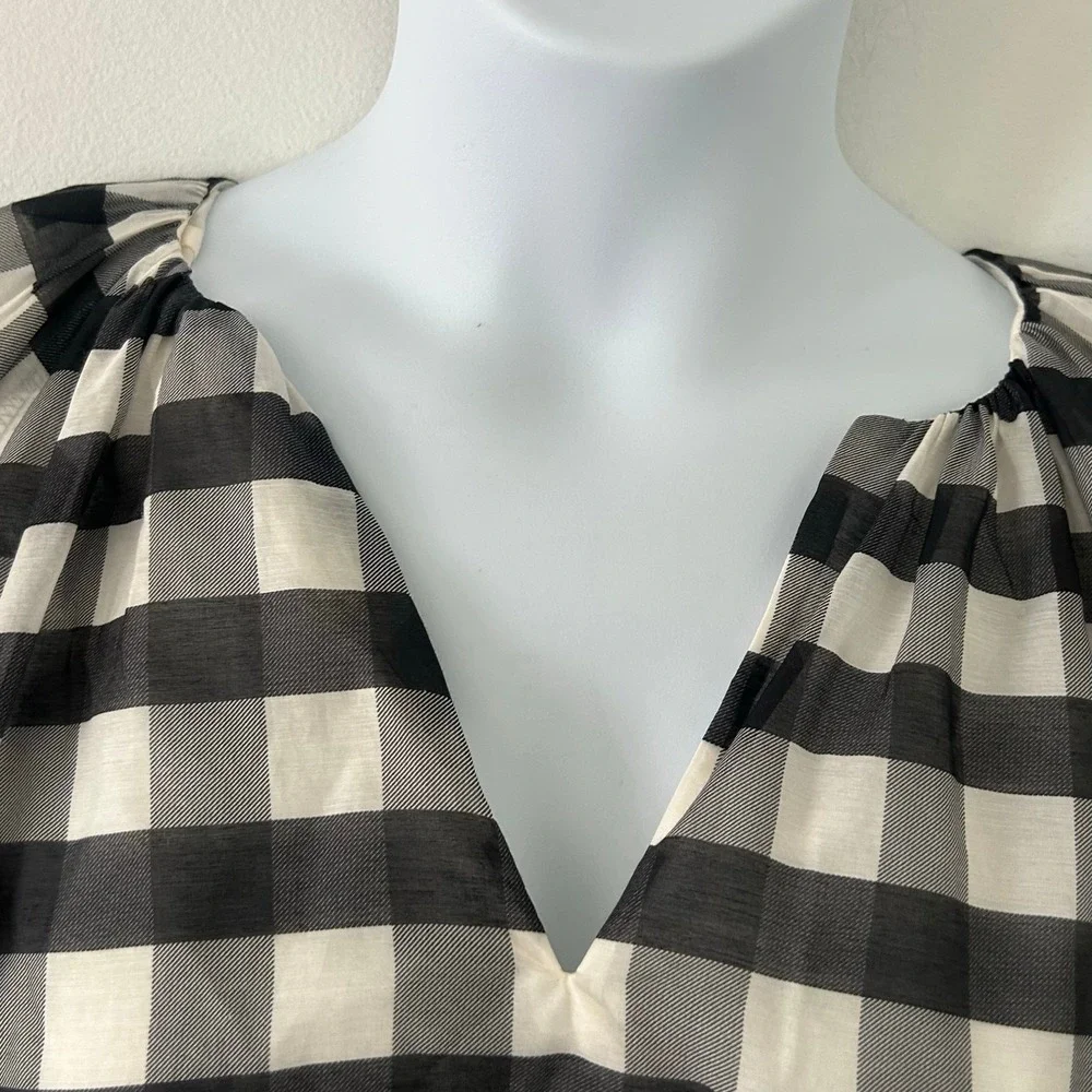 Madewell Women's Gingham Buffalo Plaid Bubble Sleeve Top Silk Blend 12 New